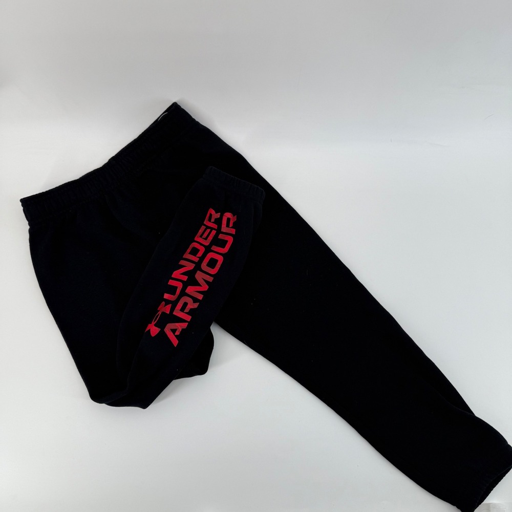 Under Armour Kids Black Jogger Sweatpants Red Logo Size 5